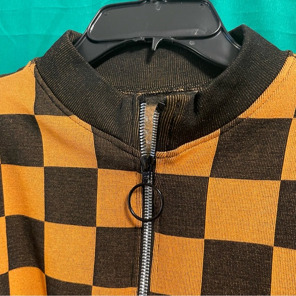 Eye Candy Plus Size Black and Yellow Checkered Zip Up Sweatshirt - L - Picture 7 of 11